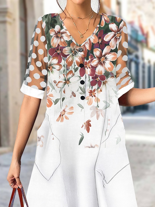 Mesh Casual Loose Floral Handmade Dress