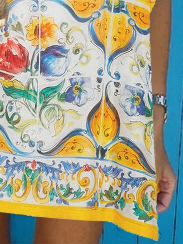 Crew Neck Shift Holiday Short Sleeve Off Shoulder Weaving Handmade Dress