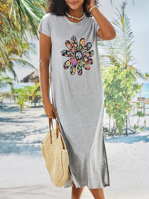 Short Sleeve V Neck Casual Knitting Handmade Dress