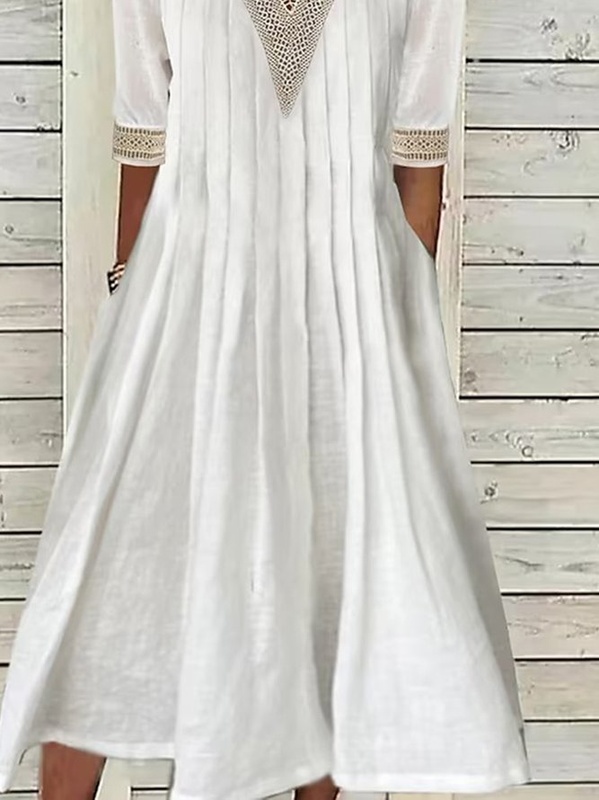 Lace Cotton And Linen Casual Plain Handmade Dress