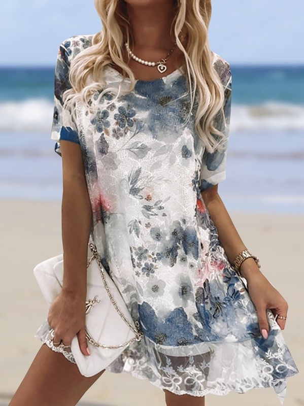 Vacation Loose Floral Lace Handmade Dress