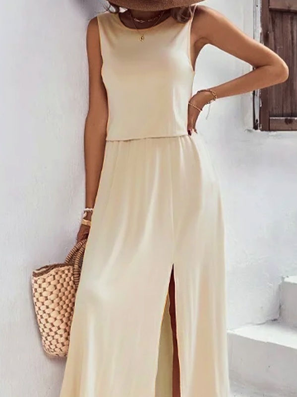 Jersey Casual Plain Loose Handmade Dress