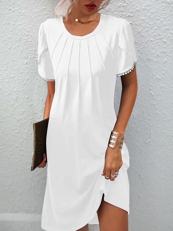 Womens Loose Casual Crew Neck short Sleeve Handmade Dress