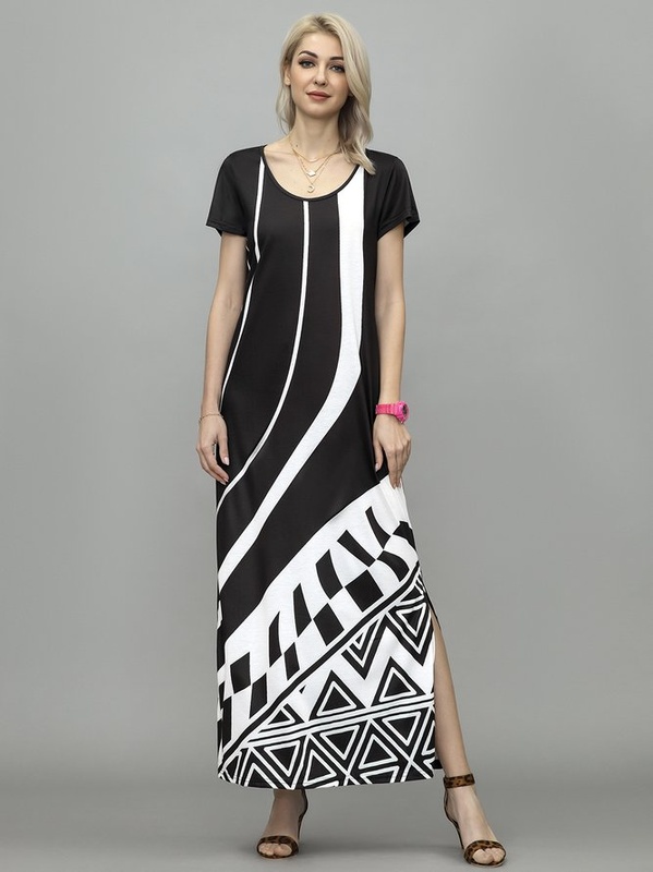 Crew Neck Geometric Loose Casual Boho Handmade Dress