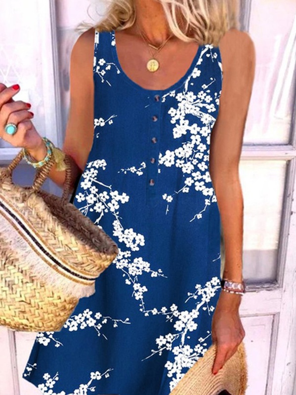 Loose Crew Neck Floral Handmade Dresses