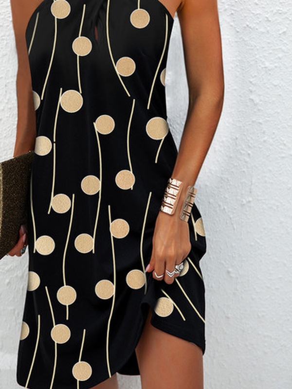 Casual Geometric Printed Halter Handmade Dress