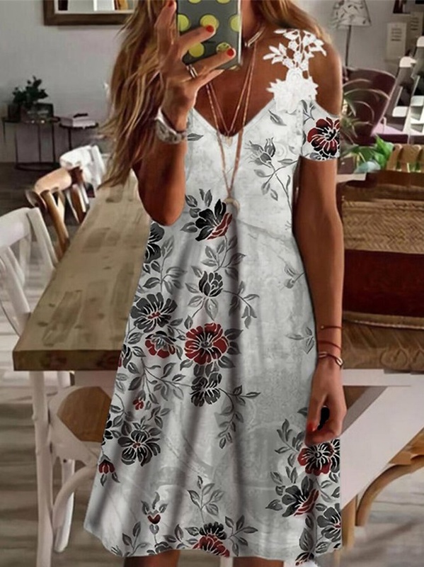 Floral V Neck Fit Jersey Shorts