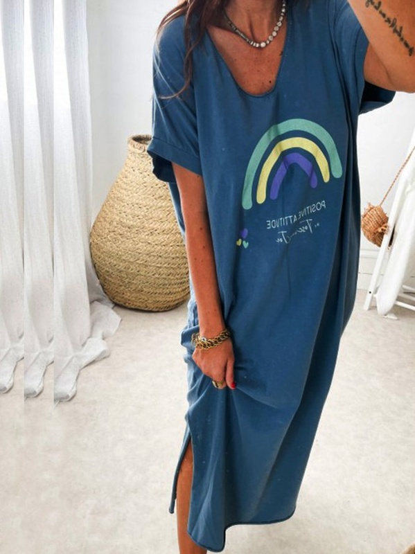 Short Sleeve Cotton Blend Knitting Handmade Dress