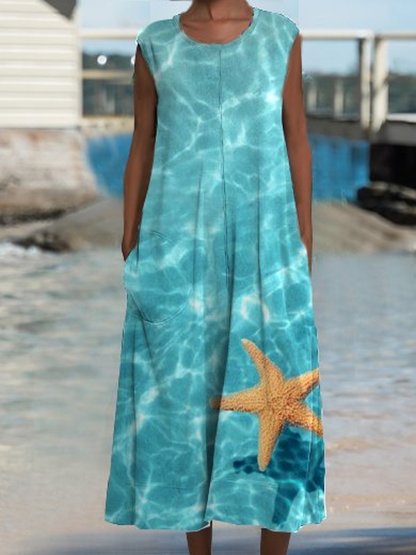 Casual Crew Neck Chevron Handmade Dress