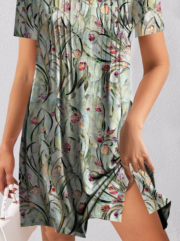 Loose Casual V Neck Handmade Dress