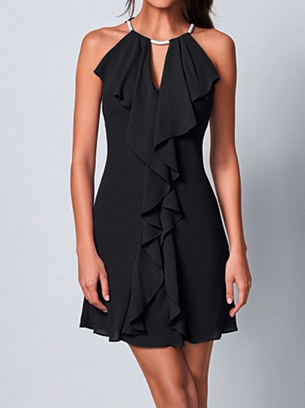 Sleeveless A Line Basic Solid Weaving Handmade Dress