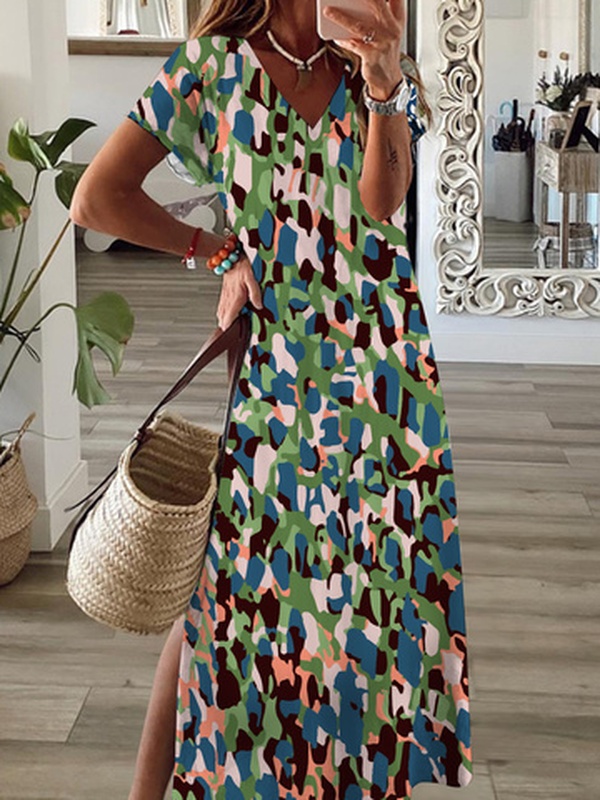 Abstract Graphic Casual Jersey Handmade Dress