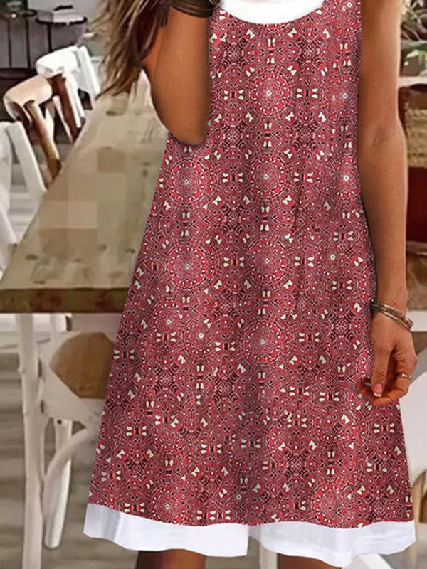 Printed Round Neck Casual Sleeveless Knitting Handmade Dresses