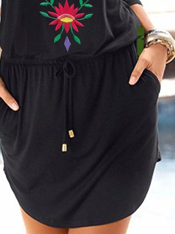 Half Sleeve Cotton Blend Shift Knitting Handmade Dress