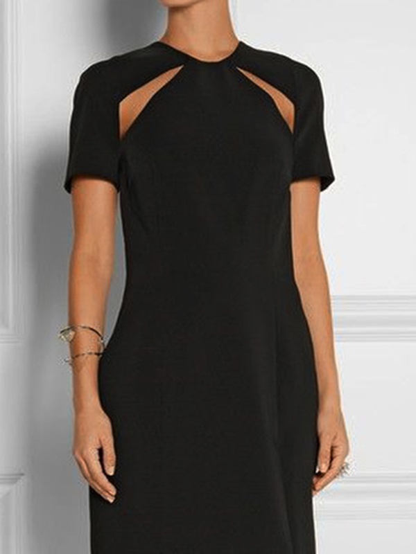 Cut Outs Plain Short Sleeve Casual Tunic Handmade Dress