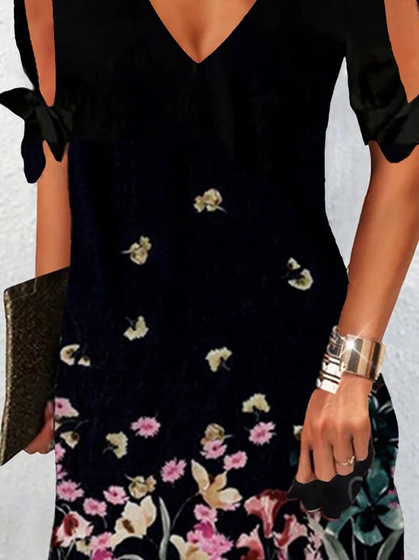 Floral Loosen Short Sleeve Knit Handmade Dress