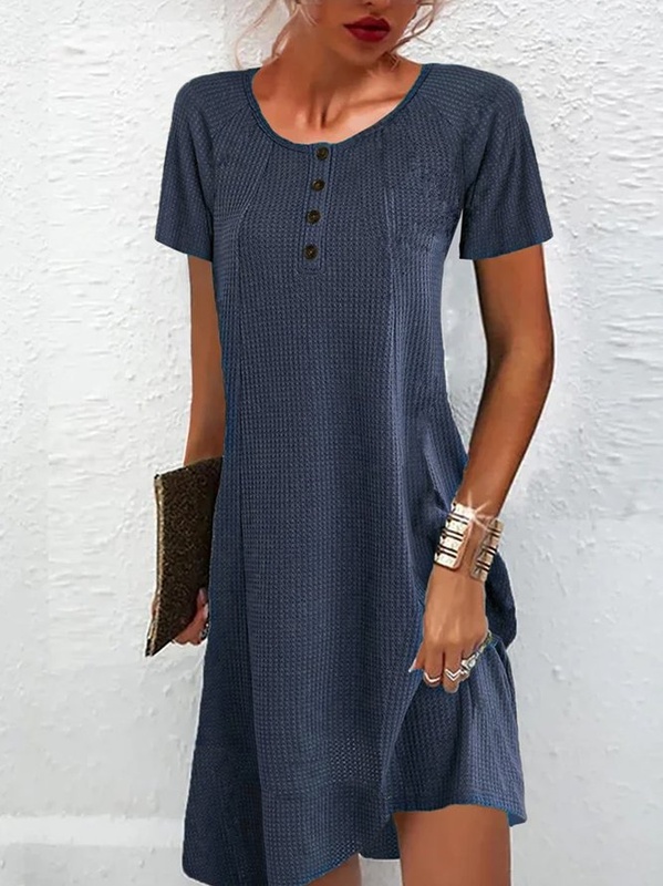 Casual Regular Fit Polyester Cotton Crew Neck Handmade Dress