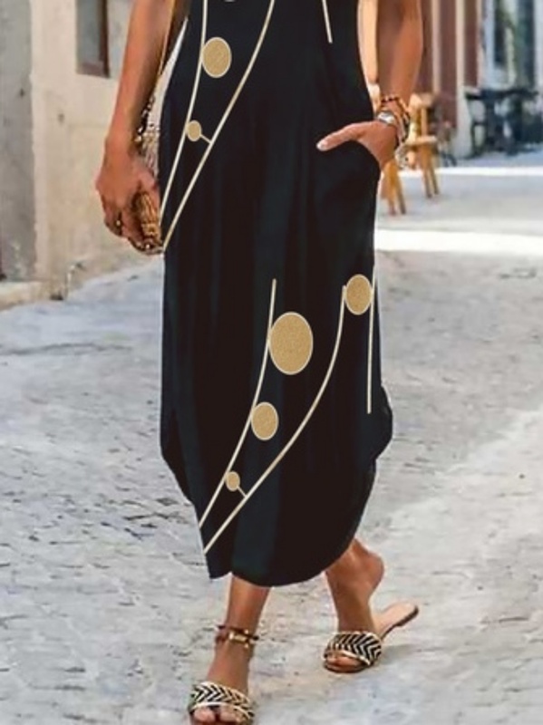 Geometric Sleeveless Crew Neck Casual Handmade Dress