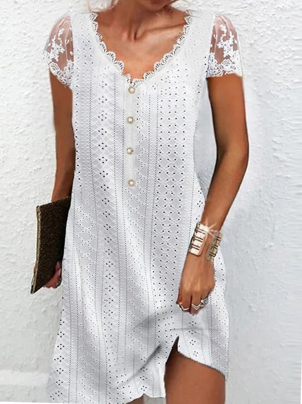 Loose Casual Plain V Neck Handmade Dress