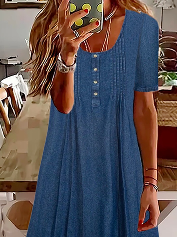 Denim Plain Casual Handmade Dress