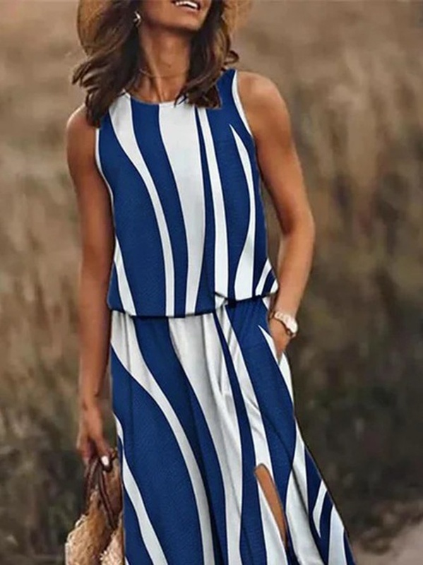 Abstract Loose Casual Crew Neck Handmade Dress