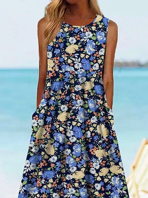 Floral Casual Jersey Loose Handmade Dress