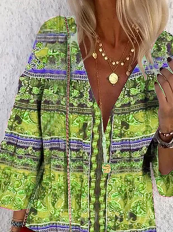 Cotton Long Sleeve Shift Vintage Boho Weaving Handmade Dress