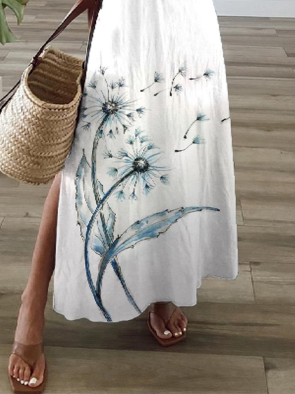 Casual V Neck Dandelion Short Sleeve Knit Handmade Dress