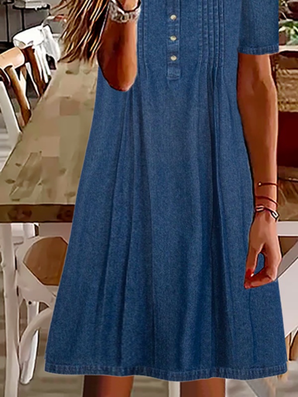 Denim Plain Casual Handmade Dress