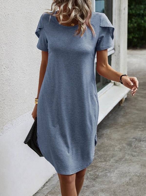 Casual Crew Neck Plain Handmade Dress