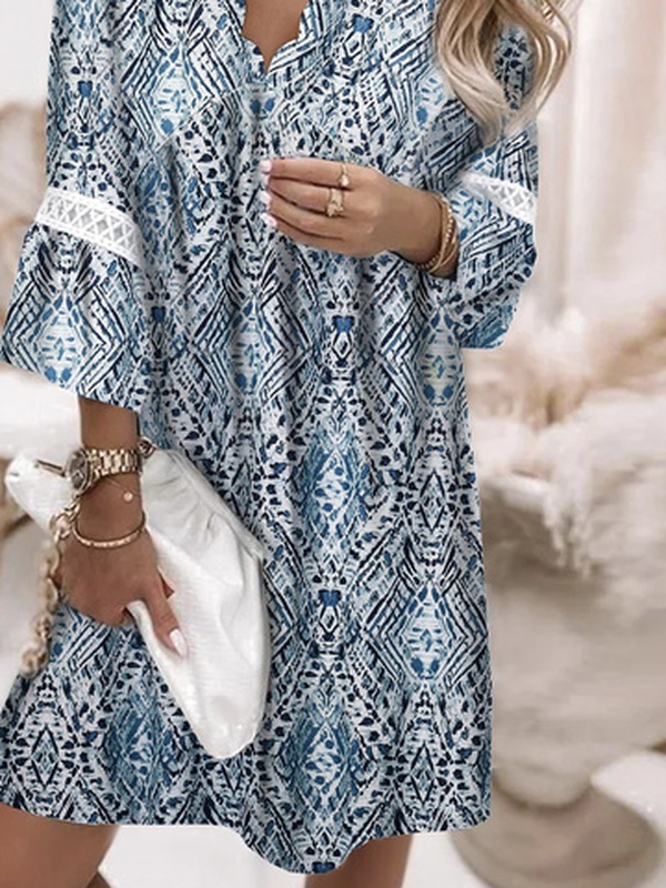 Printed Casual Short Sleeve Woven Handmade Dress