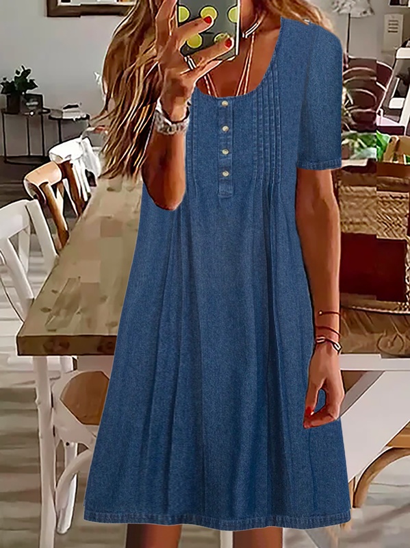 Denim Plain Casual Handmade Dress