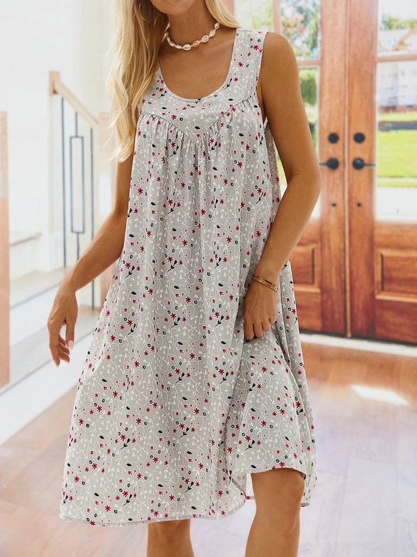 Floral Print Beach Women Summer Midi Weaving Handmade Dress