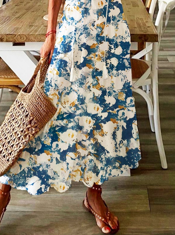 V Neck Loose Casual Jersey Handmade Dress