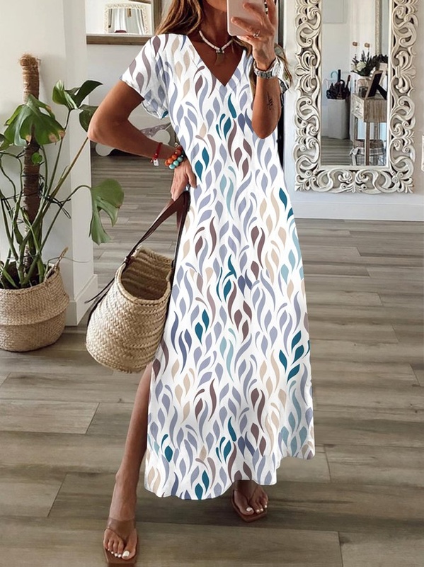 Casual Loose V Neck Handmade Dress