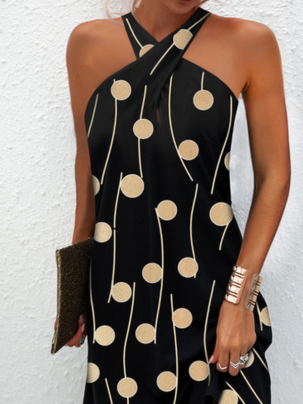 Casual Geometric Printed Halter Handmade Dress